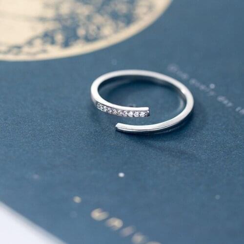 Real 925 Sterling Silver Opening Adjustable Finger Ring Cubic Zirconia Rings For Teen Girl Women Fine Jewelry