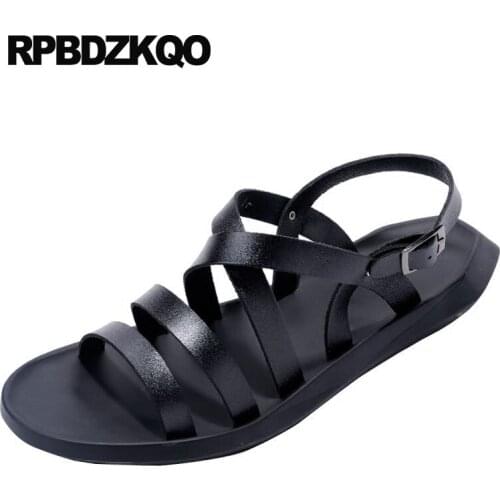 Slip on casual strap waterproof white black roman fashion native leather water open toe breathable men gladiator sandals summer