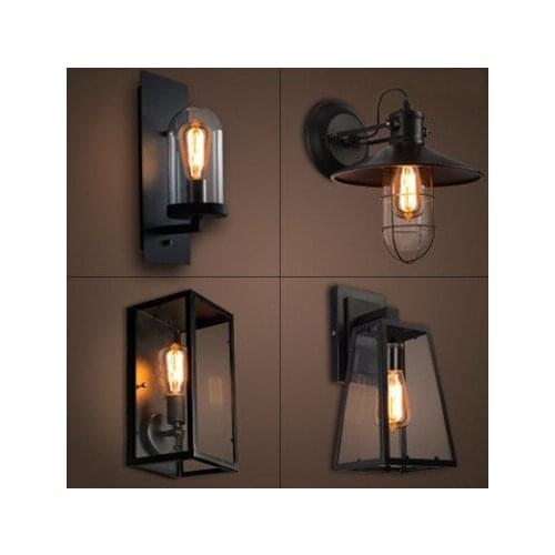 North style country outdoor balcony bedroom bar restaurant creative glass box wrought iron wall lamp