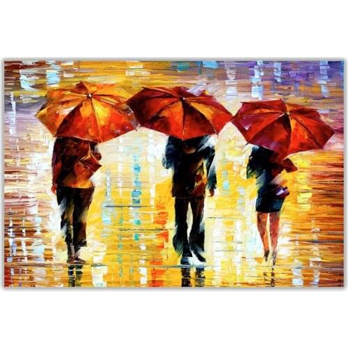 Modern Abstract Oil Painting on Canvas Handmade Fingure Wall Pictures Painting for Home Decor Three Umbrellas Artwork