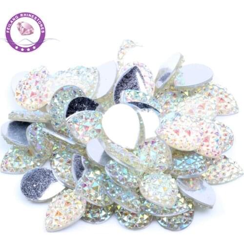 50pcs 13*18mm Crystal AB Resin Rhinestones Flatback Teardrop Strass for Clothes DIY Wedding Decoration Crafts Non Hot Fix Stone