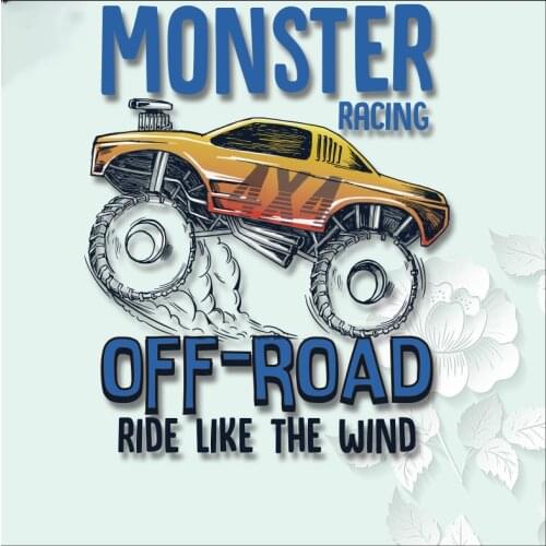 DIY Monster Cars Patches Iron-on Transfers Heat Press Appliqued T-shirt Dresses Accessory Badges Children Gift Washable Patch