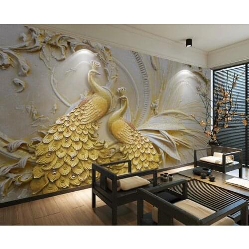 Embossed Peacock Wallpaper Large Photo Wall Mural Living Room TV Background Canvas Art Wall Painting 3d Wall Papers Home Decor