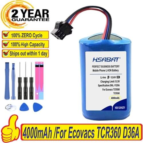Top Brand 100% New 4000mAh Battery for Ecovacs TCR360 D36A/B/C/E DA611 DB35 DA60 Batteries + free tools