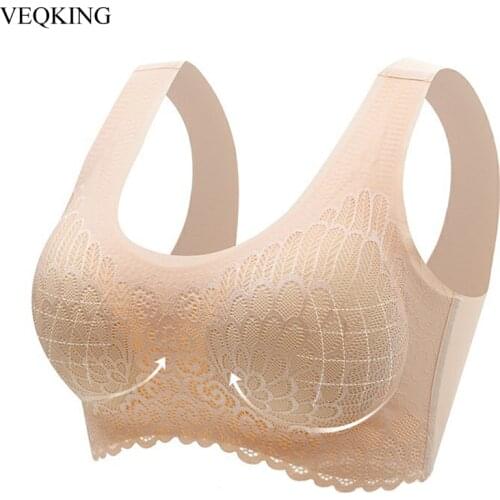 VEQKING Lace Seamless Sports Bras,Women 5D Wireless Contour Bra,Elastic Push Up Sports Bra Top,Breathable Sports Top Yoga Bra