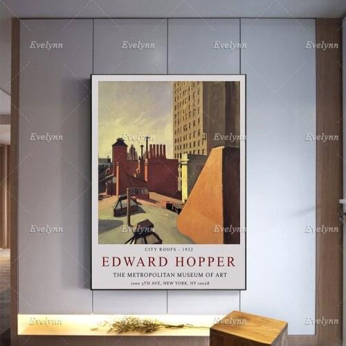 Edward Hopper Exhibition Poster, City Roofs, Wall Art Decor, Realism, Architecture, Scenery, Gift Idea, Minimalism Canvas