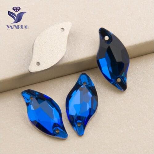 YANRUO 3254 All Sizes Capri Blue Flatback Diamond Leaf Sew On Strass Glass Stones Crystals For Sewing
