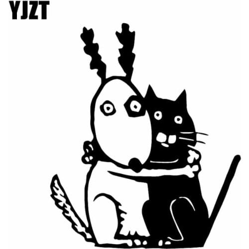 YJZT 13.5X16CM Car Sticker Vinyl Decal Funny Dog And Cat Scary Kids Creepy Cool Decor Black/Silver C24-1734