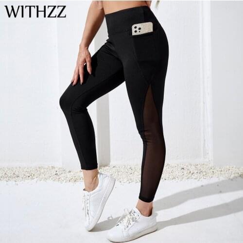 WITHZZ Female High Waist Skinny Side Cutout Sports Fitness Women Pants Color Matching Leggings