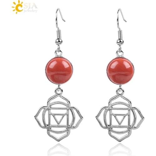 CSJA Women Flower of Life Earrings Reiki Natural Stone Agates Dangler Ethnic Yoga Meditation Rose Lotus Eardrop Jewelry E847