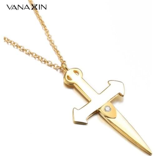 VANAXIN 925 Sterling Silver Cross Jesus Pendants&Necklace Women Trendy Statement Jewelry Bijoux Femme Gold Color Gift Box Choker
