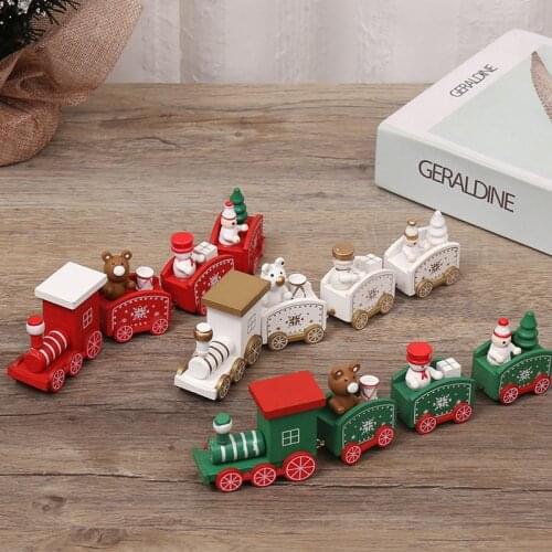 1Pcs Christmas Train Painted Wood Train Gift with Santa Bear Christmas Decoration for Home Xmas New Year Kid Favors Toys Gift