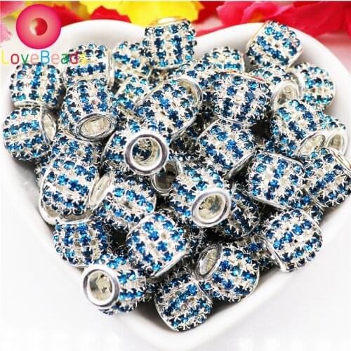 10Pcs DIY Crystal Rhinestone Beads Murano Big Hole Round Loose Spacer Beads Fit Pandora Bracelet Bangle Pendant Necklace Jewelry