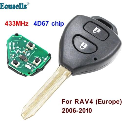 2 Buttons Remote Key fob 433MHz with 4D67 Chip Inside for Toyota RAV4 Corolla Europe 2006 2007 2008 2009 2010 TOY43 blade