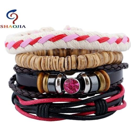 4Psc/set Leather Bracelet Women Jewelry Simple Retro Weaving Bohemian Leather Bracelet