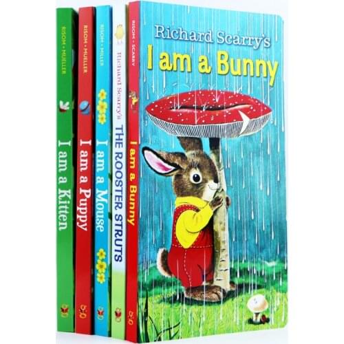 5pcs/lot Animal Stories English board book I am a bunny/Kitten/mouse/puppy picture story book kids baby early education