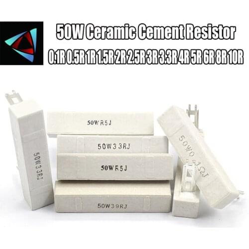 50W Ceramic Cement Resistor 0.1R 0.5R 1R 1.5R 2R 2.5R 3R 3.3R 4R 5R 6R 8R 10R