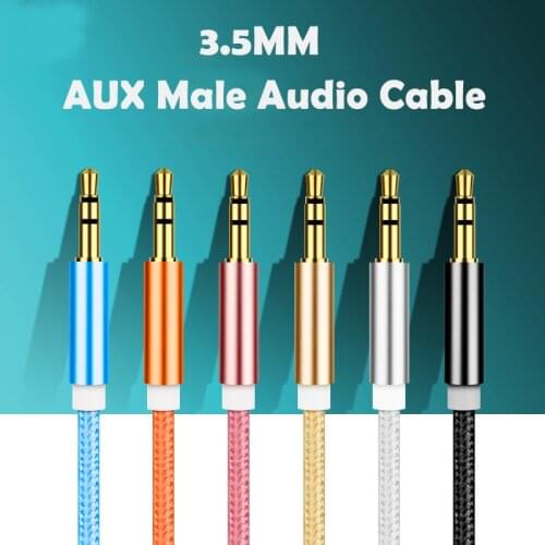 Car Aux Cord 1m Nylon Jack Audio Cable 3.5 mm to 3.5mm Aux Cable Male to Male Cloth Audio Aux Cable Gold Plug for iphone speaker