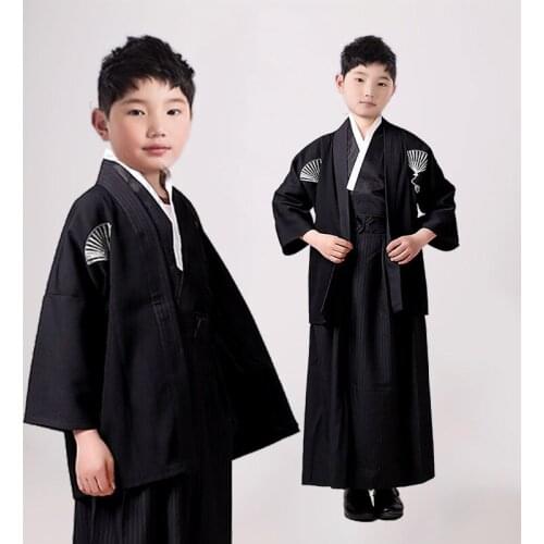 BALDAUREN New Style Retro Costume Japanese Samurai Childrens Kimono Boy Outer Cover Carnival Party Stage Show