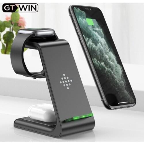 GTWIN QI 10W Fast Charge 3 In 1 Wireless Charger For Iphone Samsung Charger Dock For Apple Watch Airpods Wireless Charge Stand