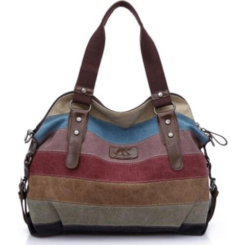 Canvas Stitching Bag Women Bag Casual Retro Fashion Art School Handbag Womens Large-Capacity One-Shoulder Messenger Bag Bolsos