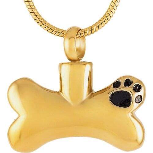 KLH8085-9 Free Plastic Funnel!Gold Stainless Steel Dog Paw Bones Cremation Jewelry Urn Keepsake Ashes Necklace for Womens Kids