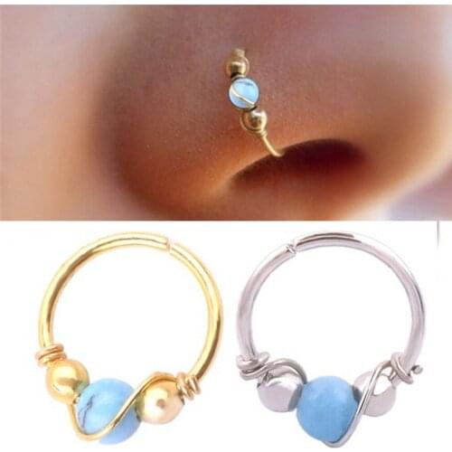 Turquoises Stainless Steel Nostril Hoop Nose Ring Nose Earring Piercing Hiphop Body Piercing Jewe