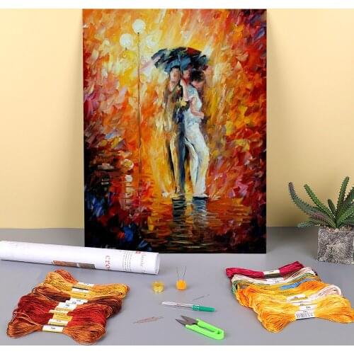 Under One Umbrella Printed Fabric 11CT Cross Stitch Embroidery Complete Kit DMC Threads Painting Handiwork Knitting Magic