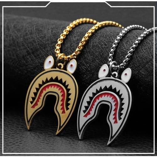 Stainless steel fashion necklace gold chain necklaces male accessories jewelry for neck pendant necklaces mens Tide brand shark