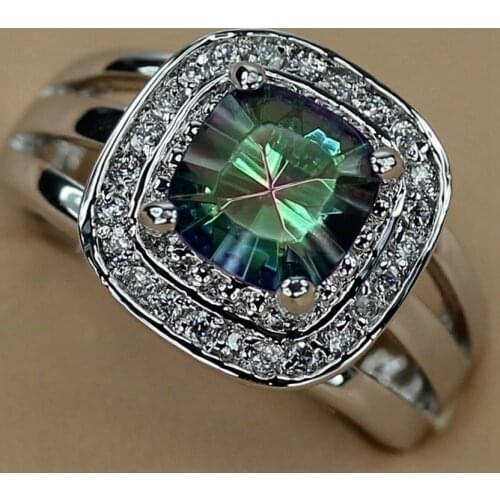 Fleure Esme Charms wedding fashion rings for womens clothing accessories Rainbow Cubic Zirconia Rhodium Plated R3280 size 6 - 9