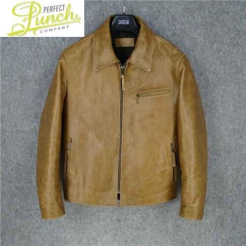 Autumn Real Vintage Spring Men Jacket Cow Leather Coat Brown Casual Chaqueta Cuero Hombre Pph455