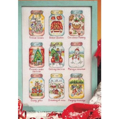 14/16/18/27/28 Counted Cross Stitch Kit Christmas Jars Nine Jar Bottles Tradition Festive Treats Pudding Snowman Snow Stocking