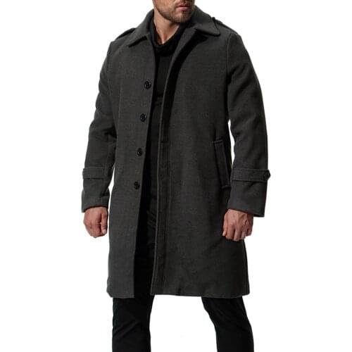 2021 Autumn And Winter New Mens Coat Wool Long Single Breasted Solid Color Wool Windbreaker Coat Jacket