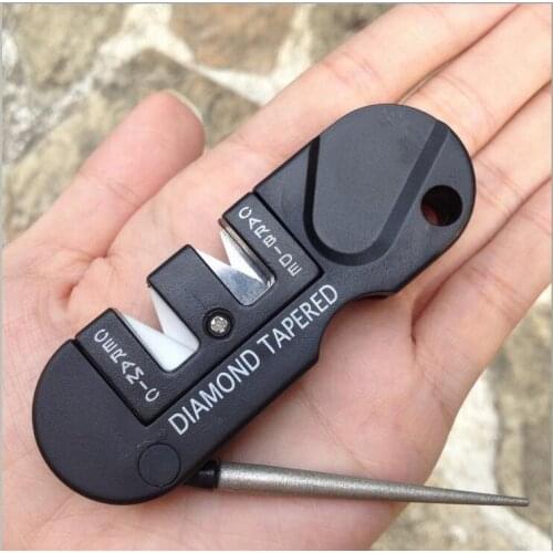 Wholesale 30pcs/lot 4 in 1 Portable Pocket Mini Knife Sharpener Tapered Survival Tool Outdoor Camping Multi Tools