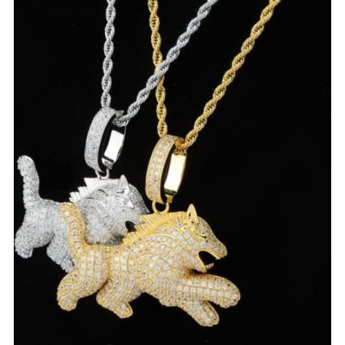 Fashion Perssonality Trend Animal Wolf Dog Full of Zircon Hip Hop Pendant Necklaces for Men Jewelry