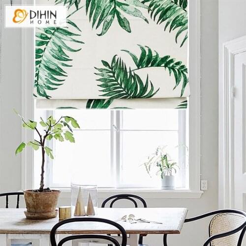 Pastoral Green Banana Leaves Printed Roman Blinds Custom Roman Shades For Living Room Window Curtains