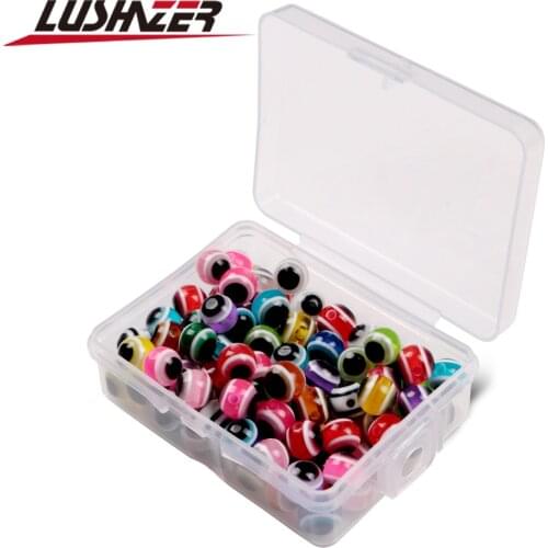 100pcs/box LUSHAZER Fishing Beads Space Beans 5mm 6mm 8mm Fishing Accessories 3D fish eyes Bead fishing tackl