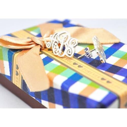 925 Solid Silver Personalized Monogram Stud Earrings Nameplate Retro Jewelry nom bijoux initial inaurem brinco inicial