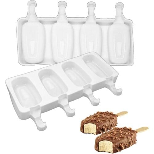 Silicone Food Grade Juice Dessert Maker Food Grade Popsicle Mold 4 Grids Ice Cream Molds Homemade Kitchen Accessories