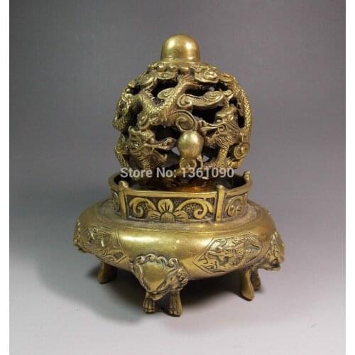 Xd 00211 China copper three foot incense burner dragon figure