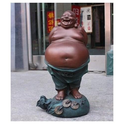 Xd 002951 China Buddhism Classic Pure Bronze Happy laughter Maitreya Buddha Art Statue