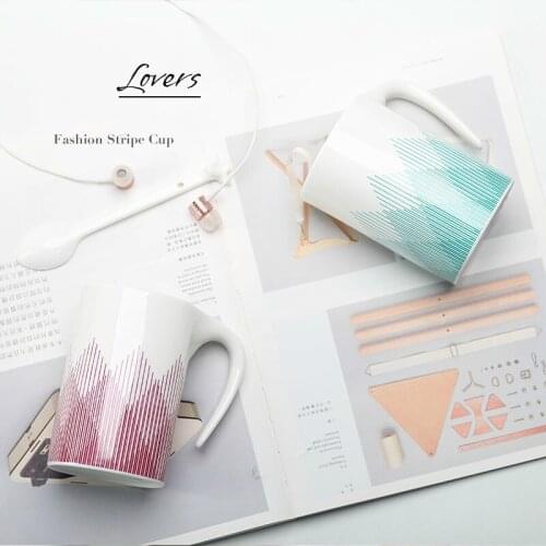 Bone China Funny Mug Fashion Lines Stripe Lovers Cup Ceramic Porcelain Cute Breakfast Milk Coffee Tea Mug Cafe Free Shipping