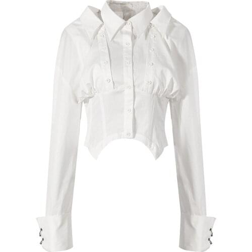 White/black Shirt Women 2021 Spring Autumn Elegant Off Shoulder Slim Cotton Blusas Y Camisas Runway Designers Tops Femme