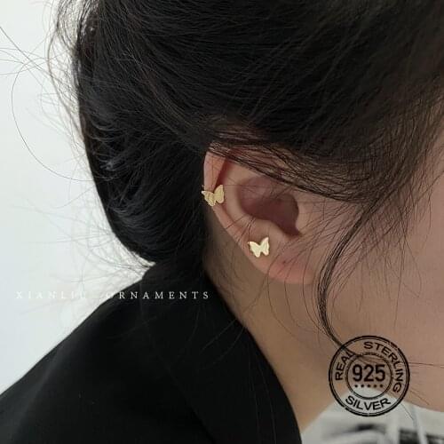 S925 Sterling Silver Earrings For Women Set Gold Dimensional Butterfly Simple Korean Fashion Cool Style Lady Jewelry INEFFA
