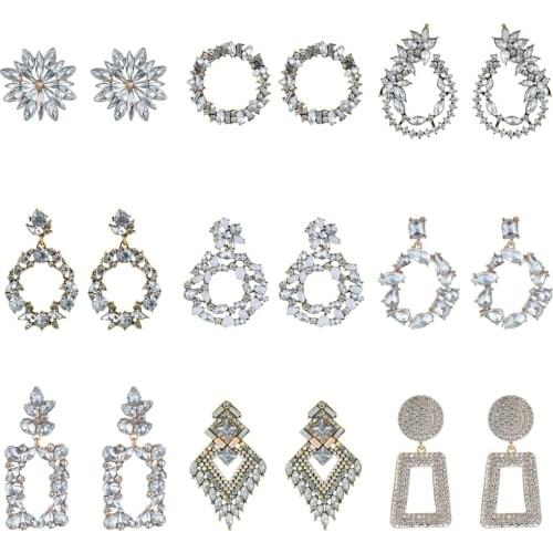 Tocona Elegance Shiny Crystal Stone Earrings for Women Lightning Geoemtric Pretty Flwoers Clear Rhinestone Drop Earring Gift