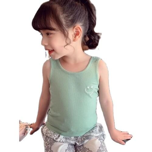 Summer Cotton Girls Sleeveless Vest 2021 New Female Baby Solid Color Leaky Shoulder Small Sling Elastic Slim Bottoming Shirt Hot
