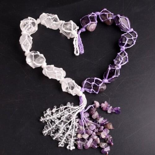 1Pc Fashion Irregular Natural Stone Car pendants Hanging Decoration Amulet Healing charm Gravel Weaving Home Decor Dropshipping