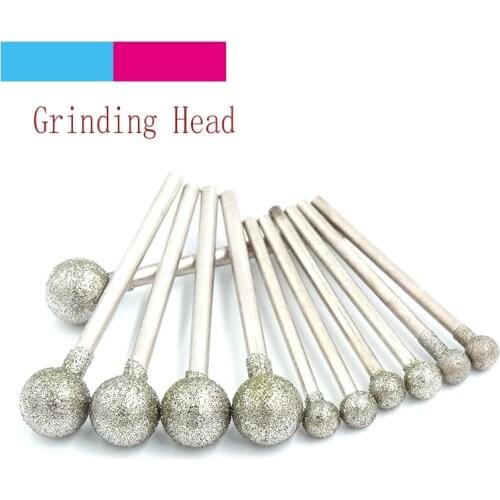 10pcs 2.35/3mm Spherical Diamond Polishing Grinding Head Mounted Points Grinding Bit For Dremel Rotary Tools Needle
