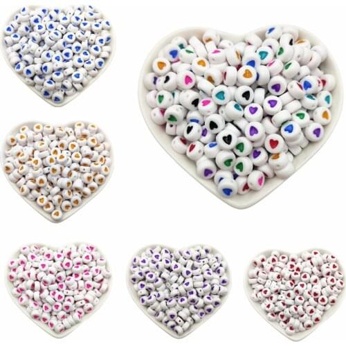 100pcs 7mm Fashion Love Heart Letter Acrylic Round Craft Loose Spacer Beads for Jewelry Making DIY Accessories
