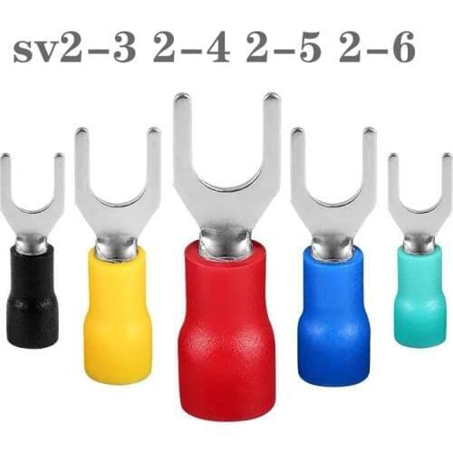 100pcs SV2-3 SV2-4 SV2-5 SV2-6 Wire connector Fork Spade Crimp Insulation Terminal Cable Connector terminal 1.5-2.5mm2